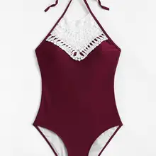 Сексуальный кружевной купальник, Женский Монокини, сдельный купальник, женский купальник, пляжная одежда, боди, купальник, винно-красный, черный, бикини