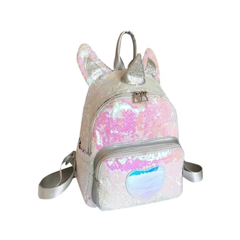 

1PC PU Portable Sequins Adorable Unicorn Shoulder Bag Storage Bag Campus Bag Travel Backpack for Students Girls Kids