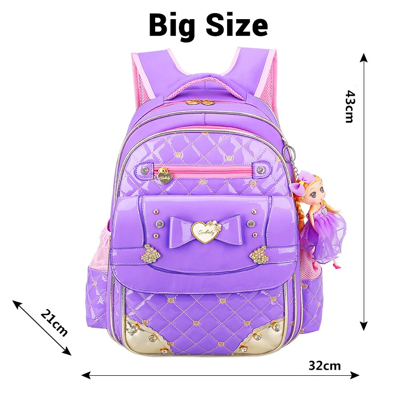 Purple Big Сумка для начальной школы для девочек рюкзак детские школьные сумки ортопедические детский школьный рюкзак Высокая емкость принцесса девушка сумки - Цвет: Purple Big