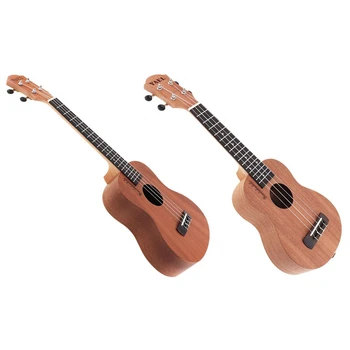 

2pcs Ukulele Acoustic Guitar Sapele Wood Ukulele Hawaii 4 String Guitar - 21 Inch & 23 Inch