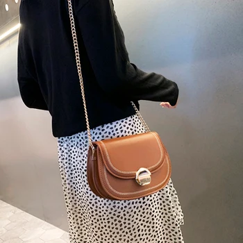 

European Fashion Simple version of one-shoulder sloping bag PU Leather chain saddle bag Shoulder Crossbody Bags