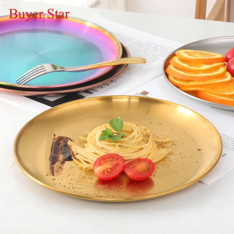 1/4PCS European Style Dinner BBQ Plate Gold Dining Plate Serving Dishes
