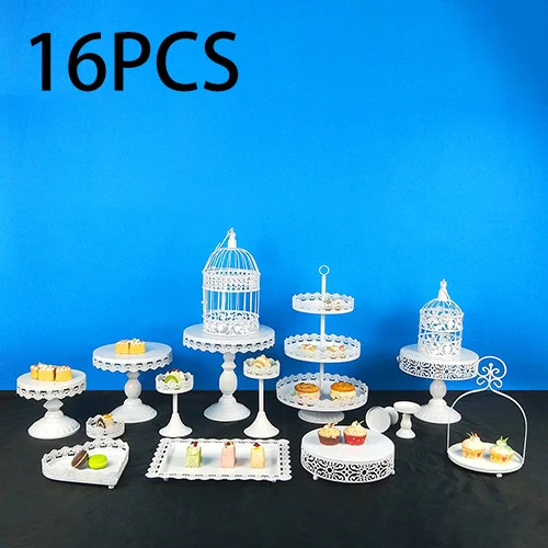 16PCS Tobs Cupcake Stand белый душевный торт стенд набор с кружевным краем для свадьбы, дня рождения, дня рождения, чая Инструменты для выпечки - Цвет: 16PCS