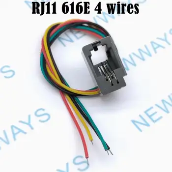 

100PCS/Lot RJ11 female connector 4pin with 4 wires 616E telephone socket Crystal famale