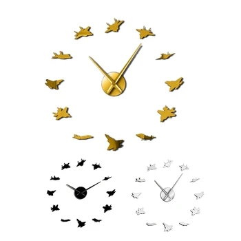 

Flying Plane Fighter Jet Modern DIY Giant Wall Clock Acrylic Mirror Surface Sticker Airplane Wall Clock Pilot Home Decor