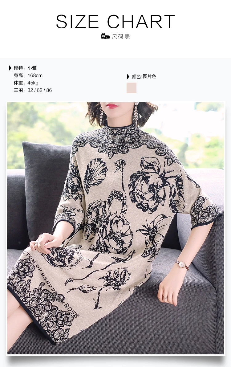 Vintage Floral Midi Dresses Autumn Winter New Female 3XL Plus Size Long Sleeve Dress Elegant Women Bodycon Party Vestidos