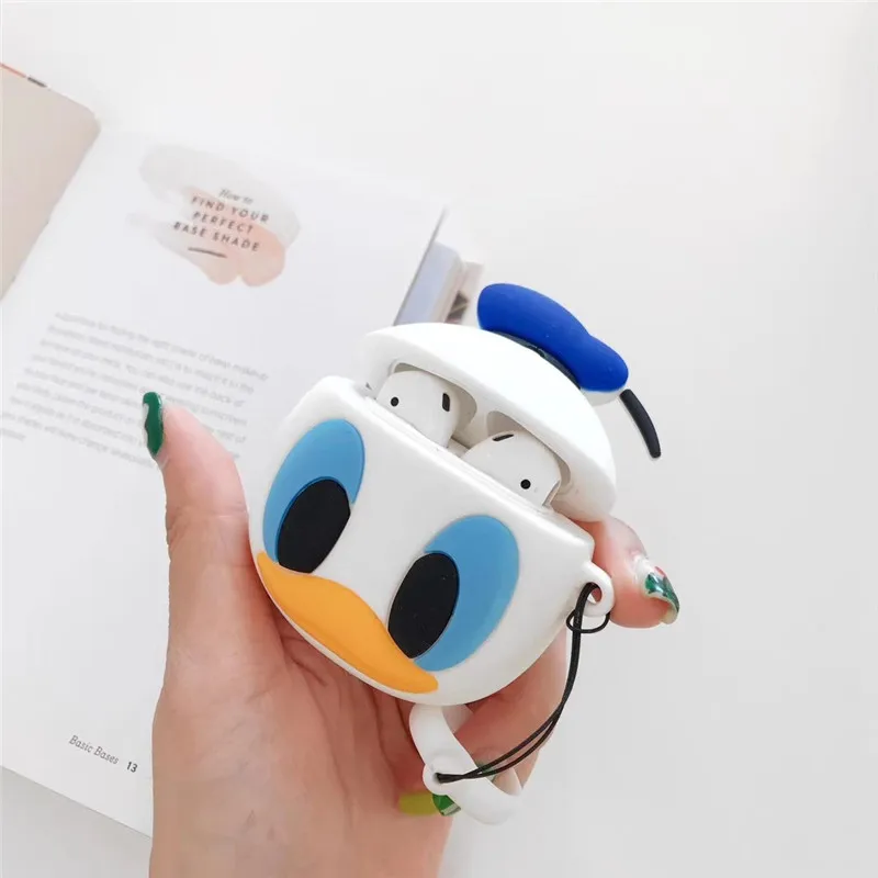 Blue Duck Чехол для наушников Airpods 2 чехол силиконовый милый цвет медведь Обложка Микки для Apple Air pods чехол для наушников кольцо ремешок - Цвет: Blue Duck