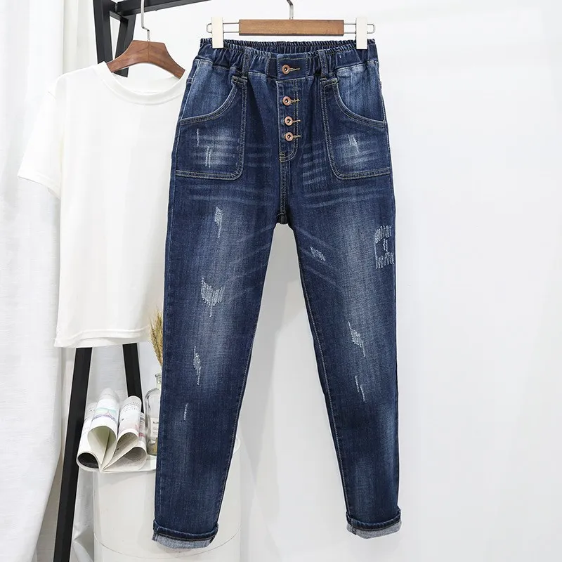 Women Vintage Plus Size High Waist Jeans Pockets Femme Streetwear Harem Denim Pants Loose Boyfriend | Женская одежда