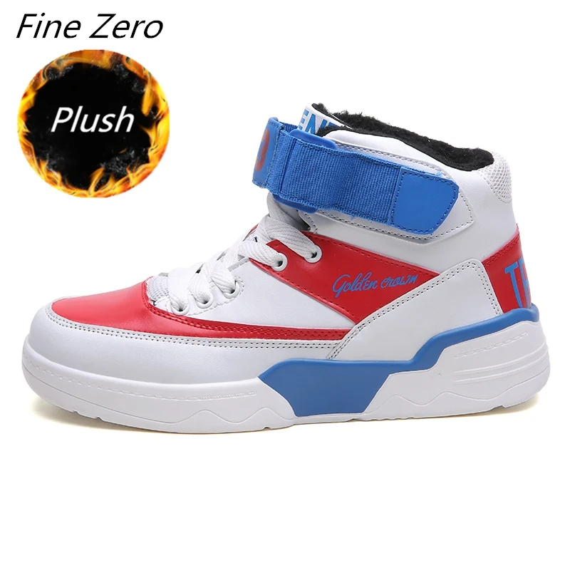 Blue red-plush Новые мужские высокие модные повседневные мужские ботинки студенческие весенне-осенние спортивные ботинки мужские кроссовки мужские зимние ботинки - Цвет: Blue red-plush
