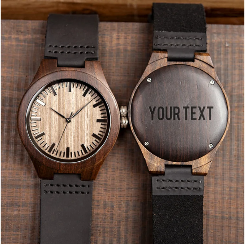 Your text wooden box Бобо птица деревянные персонализированные гравировка мужские часы Дерево кварцевые наручные часы Лучший подарок на Рождество/Выпускной/свадьбу юбилей - Цвет: Your text wooden box