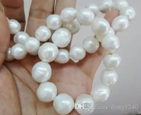 

Huge 18 "12-15MM South Sea genuine white NUCLEAR 925 silver pearl necklace DA110