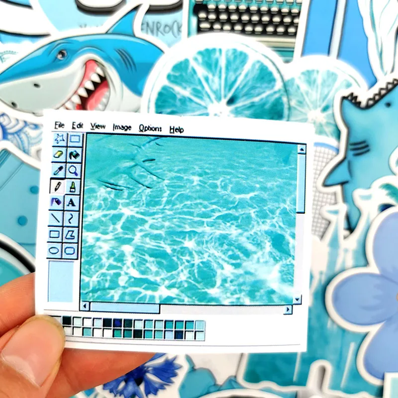 50 Pcs INS STYLE Custom Stickers Blue Ocean Flower Cartoon Animals Seahorse Shark Dolphins Stationery Sticker Waterproof