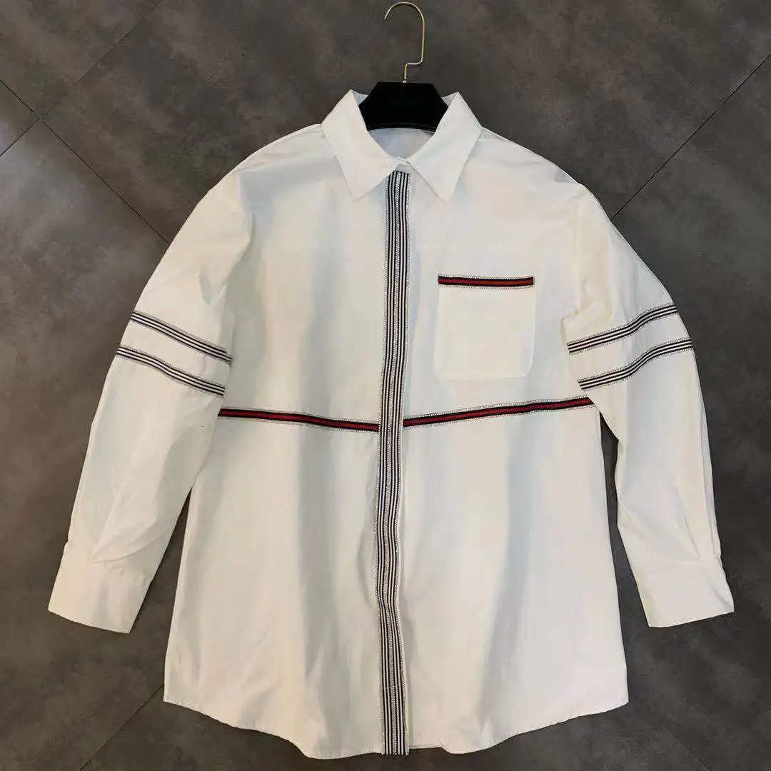 new autumn lapel long sleeve drill edge trim loose shirt women
