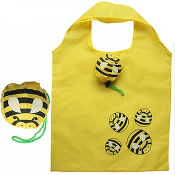 

2020 New Cute Yellow Little Bee Print Portable Folding Shopping Bag Reusable Portable Shoulder Handbag Travel Grocery Bags