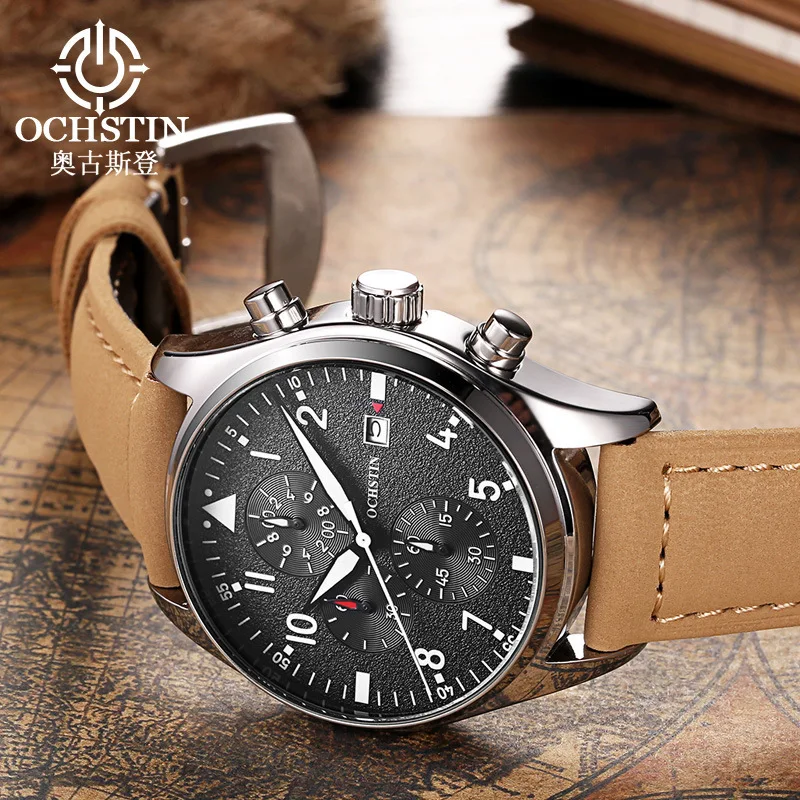 

Augustus Deng Multi-functional MEN'S Watch Popular Quartz Watch Business Casual Genuine Leather Men Sports Watrproof Watch