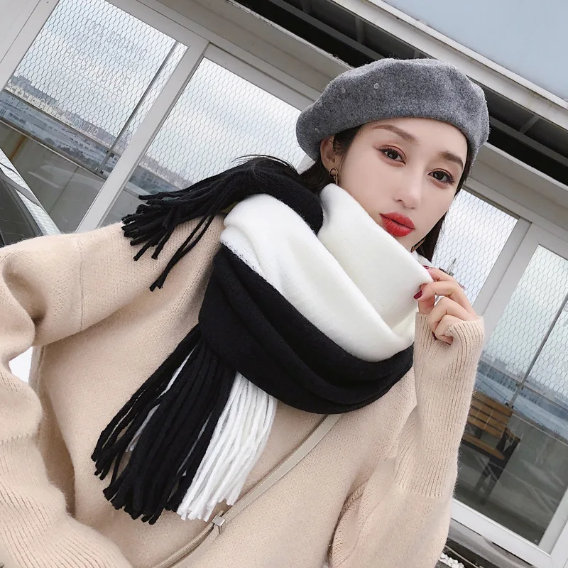 SCARFSANWANG Новинка осень зима шерстяной вязаный смешанный шарф толстый теплый для мужчин и женщин шаль воротник Круглый О Кольцо для мальчиков и девочек шейный платок двойной слой - Цвет: SCARFSANWANG