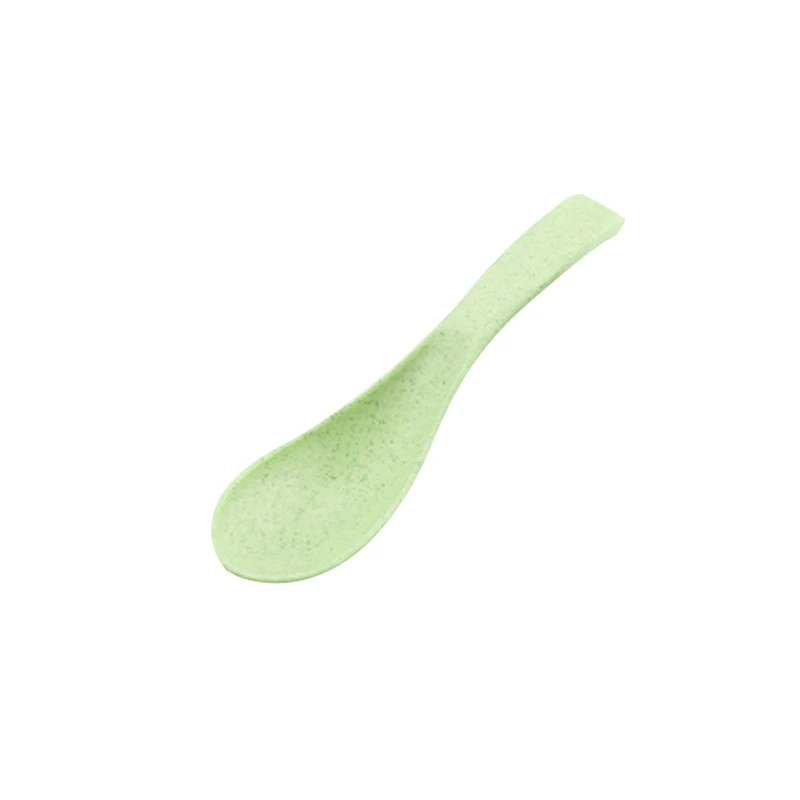 Детская посуда мультяшная детская разделенная миска пищевая Экологичная пшеничная соломенная детская тарелка детская столовая утварь для кормления еды - Цвет: Green spoon