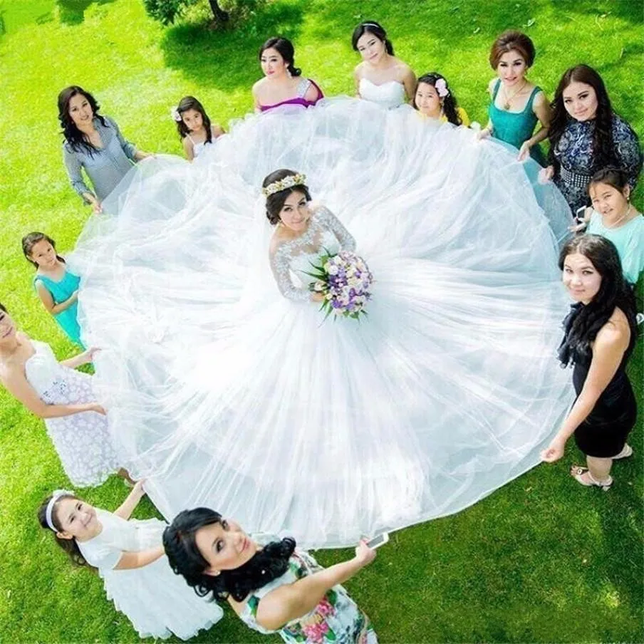 JIERUIZE Vestido de Novia Прозрачные Свадебные платья с круглым вырезом 3/4 рукава на шнуровке сзади с кружевной аппликацией, бальное платье, платья невесты