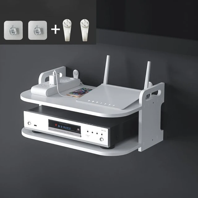  KPTKP Caja de Internet, caja WiFi, decodificador de TV de pared  WiFi, estante, caja de almacenamiento de enrutador de pared sin agujeros,  soporte de montaje en pared, color blanco, 11.8 *