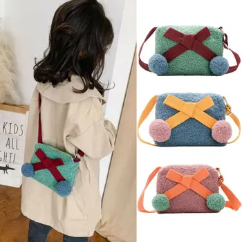 

Cute Messenger Shoulder Bag Mini Baby Kids Plush Girls Coin Purse Crossbody Bags Bow-knot Messenger Wallet Plush Bag School Bags
