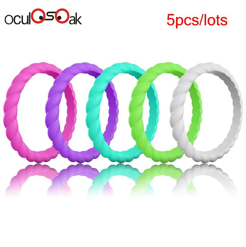 5pcs-1 Hot Fashion 3mm Thin Braided Silicone Ring For Women Wedding Rings Sports Hypoallergenic Crossfit Flexible Rubber Finger Ring - Цвет основного камня: 5pcs-1