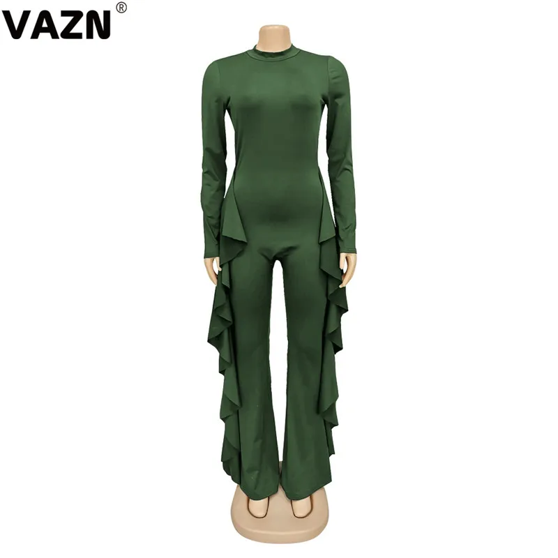 VAZN/Лидер продаж; необычный сексуальный костюм с открытой спиной для ночного клуба; модная однотонная водолазка с длинными рукавами; эластичные женские комбинезоны с высокой талией