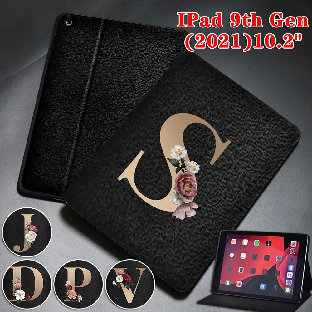Custodia Per Ipad 9 10.2 2021 Custodia In Pelle Pu Con Motivo A Lettera Fiore Dorato Per Ipad Custodia Pieghevole Per Tablet Con Supporto Di Nona Gene