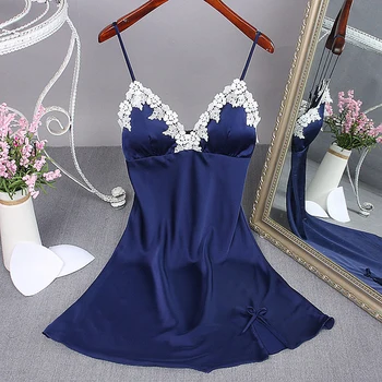

Sexy Backless Lace Women's Nighgown Sleepwear Slips Strap Nightdress V Neck Chemise Lace Lingerie Underwear pijama mujer 2020