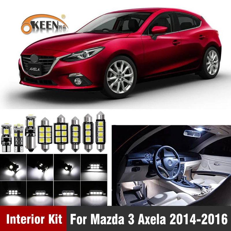 9 шт. Canbus Светодиодная Лампочка интерьера автомобиля светильник комплект для Mazda 3 Axela светодиодная гирлянда для внутреннего купола багажник фары, аксессуары для автомобиля