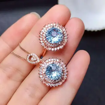 

Real Natural Topaz jewelry set Natural Real Topaz 925 sterling silver 1pc pendant,1pc ring