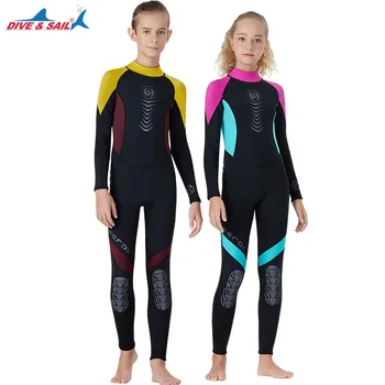 

One Piece 2.5MM Neoprene Wetsuit Kids Long Sleeve Full Body Diving Suit Boys Girls Swimwear Surf Snorkeling Rashguard Wet Suit