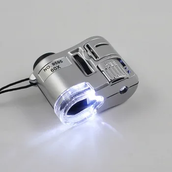 

Newest Portable Mini 60X Microscope Multifunctional Microscope Jewelry Magnifier With UV Light Pocket Magnifying Glass Best Gift