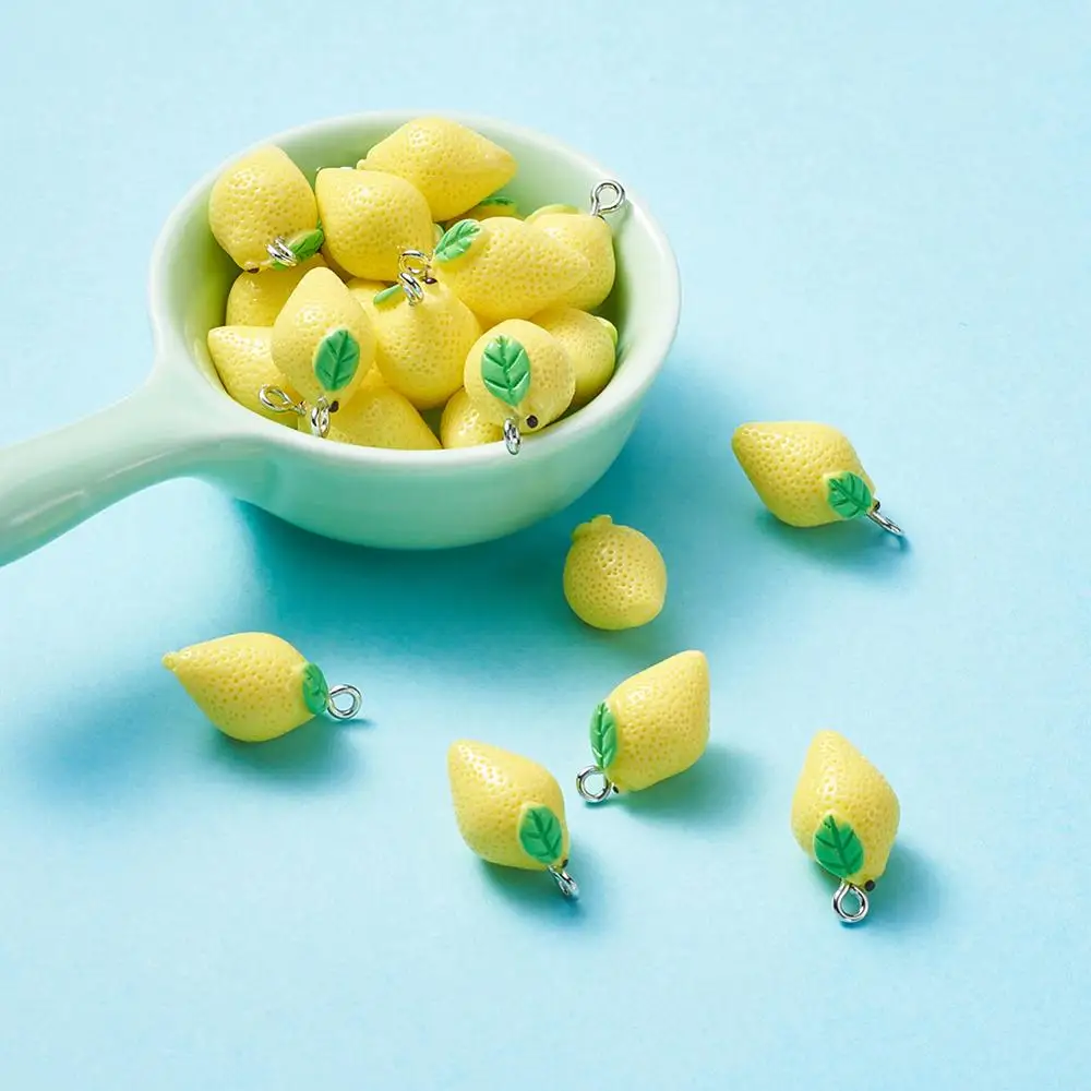 100/200pcs Cute Lemon Pendants Fruit Resin Charms Fit Jewelry Making DIY Necklace Earrings Charms Key Chains Women Accessories 6