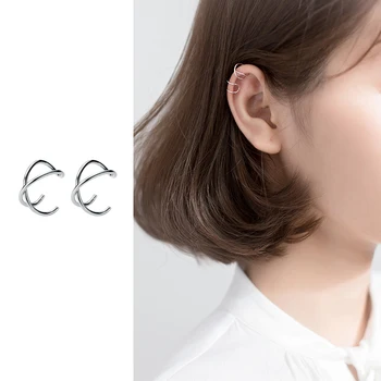 

Mocanie New 925 Sterling Silver Fashion Simple Geometric Doule Layer Line Clips Earring for Women Fine Jewelry Without Piercing