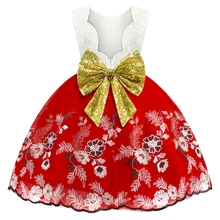 Рождественское кружевное платье с цветочным рисунком для маленьких девочек; элегантное детское бальное платье принцессы на свадьбу; праздничные платья для малышей; детская одежда