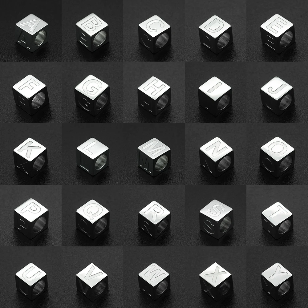 3 шт./лот 7 мм 100% Квадратные бусины из нержавеющей стали с буквами A-Z для