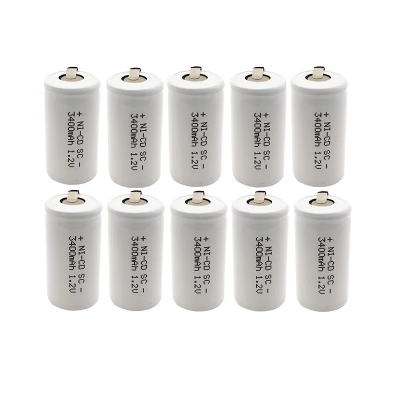 

OOLAPR 10PCS High quality battery rechargeable battery sub c battery SC 3400mah 1.2v battery replacement 1.2 v with tab