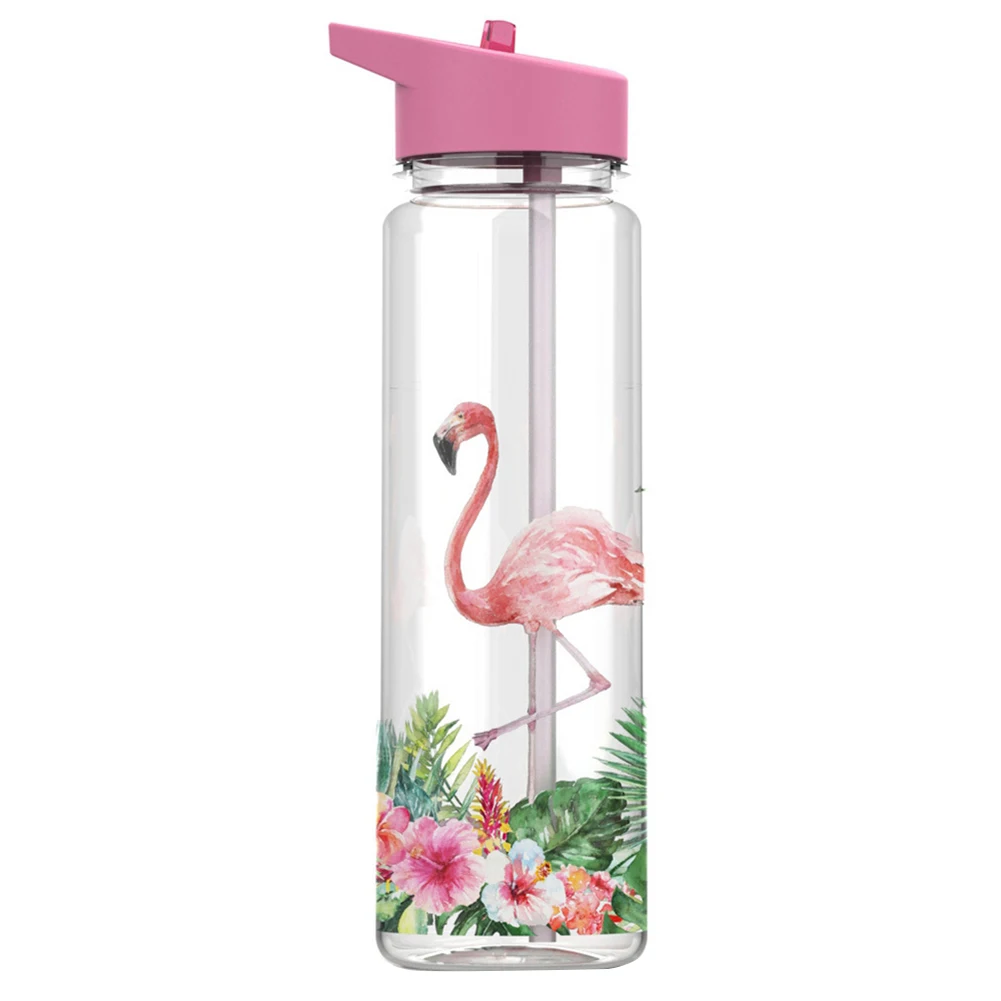 720 мл Спортивная бутылка для воды открытый мультфильм Фламинго с питьевой соломинкой чашка для воды сока портативный гидро колба пластиковая кружка - Цвет: Flamingo 2