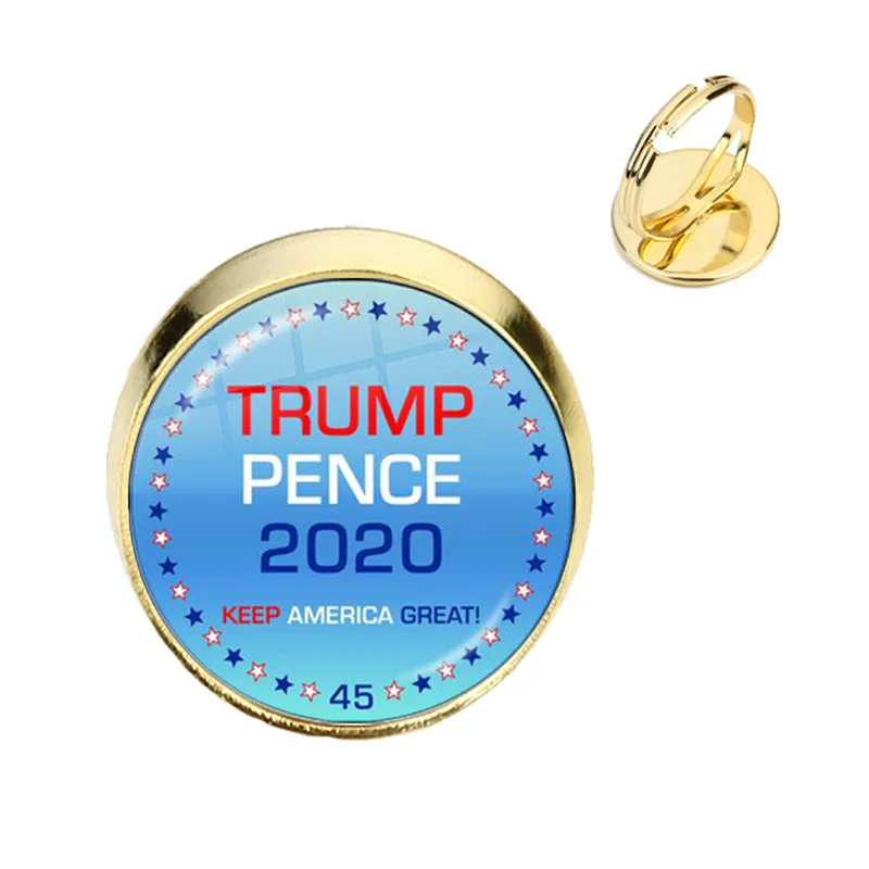 Trump 2020 Glass Cabochon Rings USA Election Collection Keep America Great Golden Plated Rings For Women Men Support Trump Gift