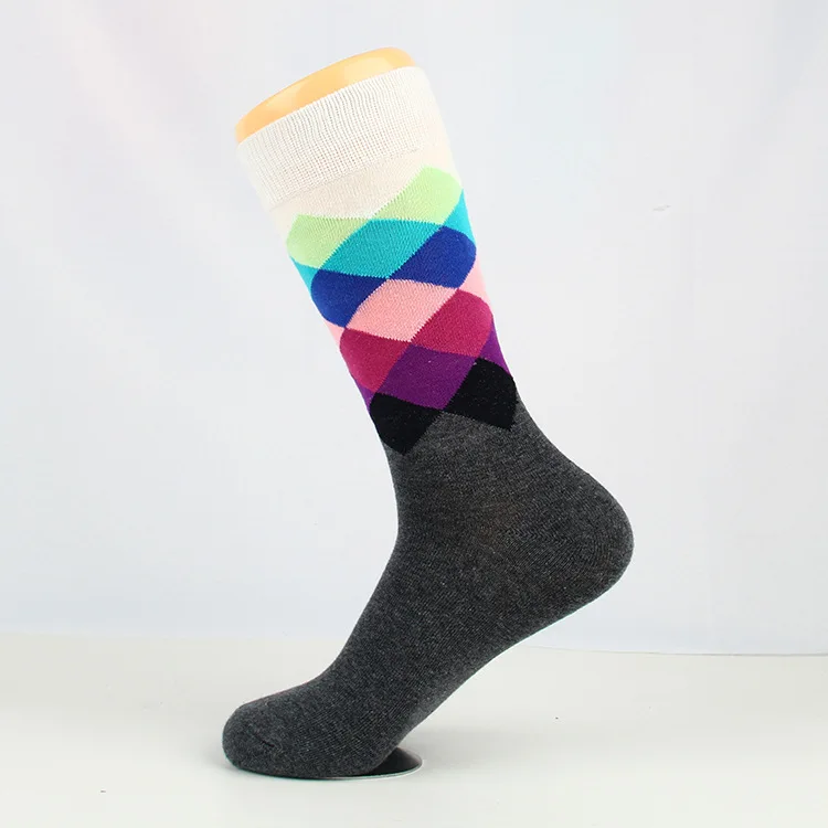 AL173SC Men Solid Sport Socks with Geometric Pattern in Rainbow Colors Boys Cycling Running Middle Tube Socks 5 Pairs/ lot - Цвет: Color 2