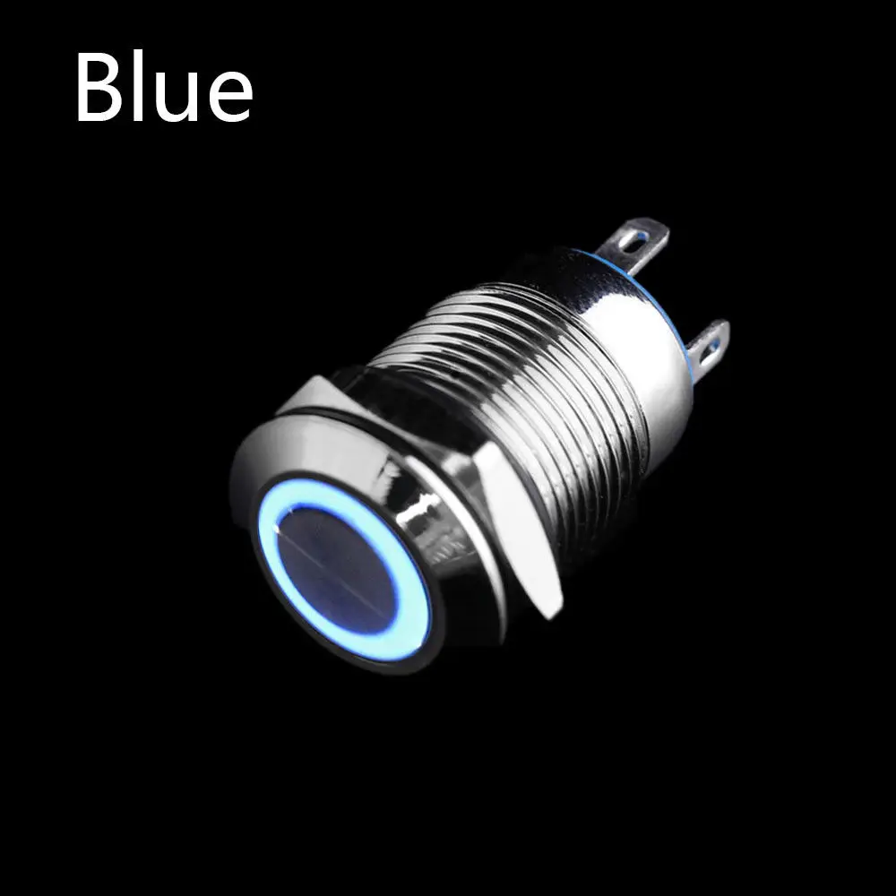 Blue ring mark 1 шт. 12 мм самовосстанавливающийся светодиодный металлический кнопочный переключатель 3 в 5 в 6 в 12 В 24 В 220 В мгновенная кнопка автоматический сброс кольцо светодиодный кнопочный выключатель - Цвет: Blue ring mark