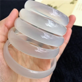 

Zheru Jewelry Natural Agate Chalcedony White 54-62mm Bracelet Elegant Princess Jewelry Best Gift