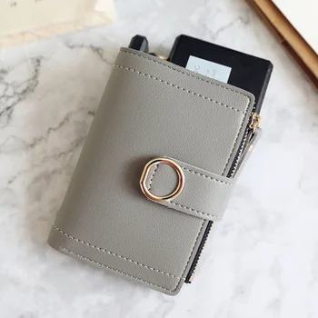 

Women Leather Small Wallet Card Holder Elegant Solid Color Short Lovely Purse Zip Coin Purses Clutch Handbag Fashion Coin Purse