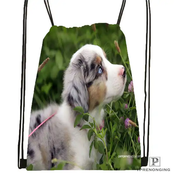 Drawstring Backpack Индивидуальная походная сумка на шнурке с изображением собаки-Австралийской овчарки, милый рюкзак для детей(черная спинка), 31x40 см#180611-01-49 - Цвет: Drawstring Backpack