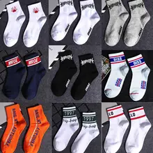 Женские зимние носки, модные, хлопковые, Осенние, хип-хоп, уличные, для колледжа, с буквами, одноцветные, в полоску, спортивные, повседневные носки