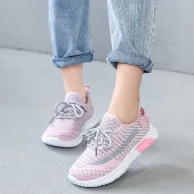 Xiaying autumn new children sports shoes girl casual shoes boy flying woven breathable running shoes boy student shoes 111 - Цвет: Color 1