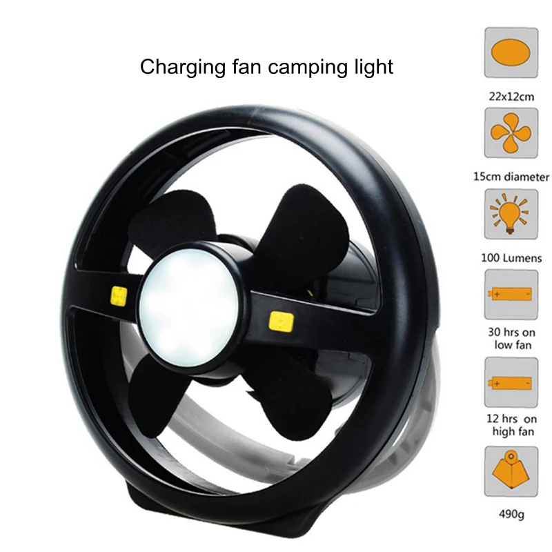 Multifunction 2 in 1 Portable Lantern LED Camping Fan Lamp USB Rechargeable Hanging Tent Fan Light For Outdoor Hiking Fishing