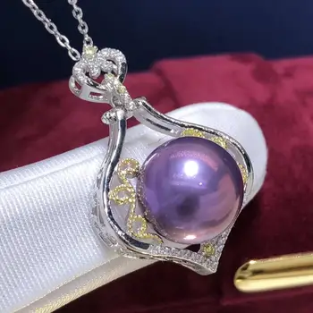 

Fine Jewelry Plated Natural Fresh Water Purple Pearl 12-13mm Pendant Necklaces for Women FIne Pearls Pendants