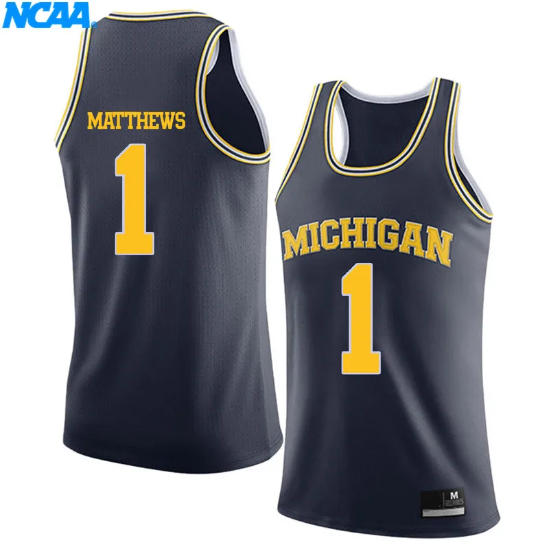 New Arrival High Quality Hubbard#35 Navy Matthews#1 College Sport T-shirt Jerseys S-XXXL - Цвет: 12