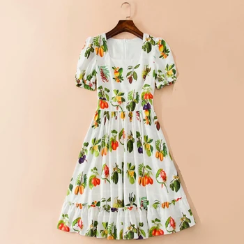 

HIGH QUALITY Newest 2020 Summer Fashion Designer Runway Dress Women's Square Collar puff sleeve Floral Print Dress